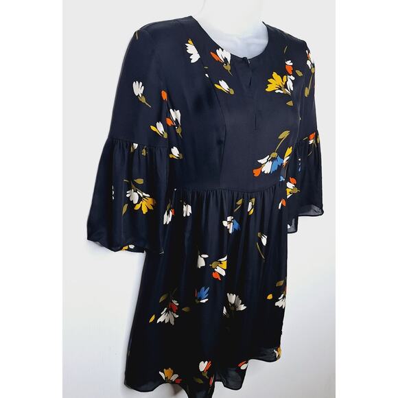 Joie Avari Silk Babydoll Dress XS Black Dark Floral Boho Romantic Mini Dainty - Picture 4 of 15